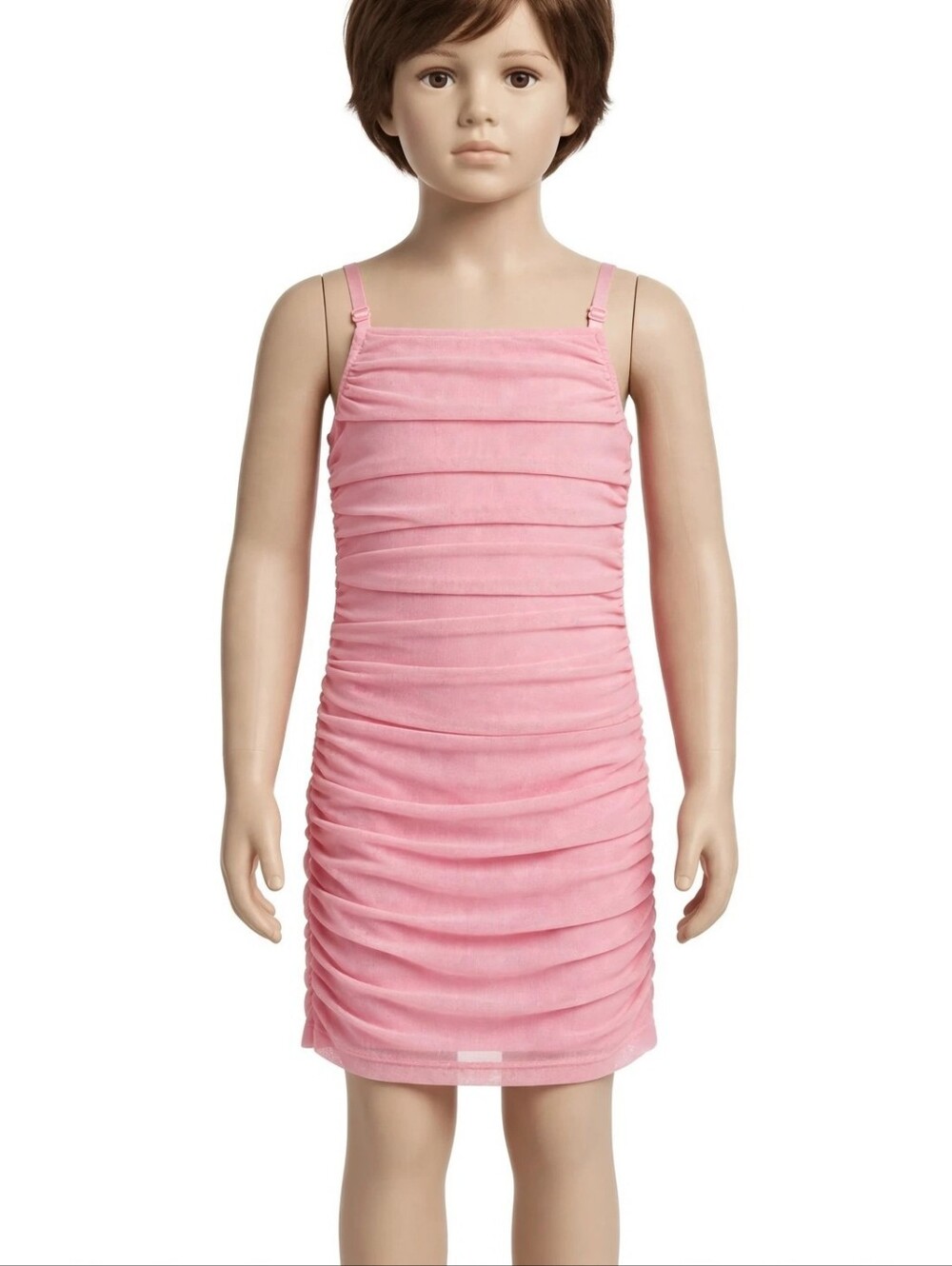 Girls Pink Ruched Cami Dress Size 10Y EU 140 Sleeveless Adjustable Straps Lined